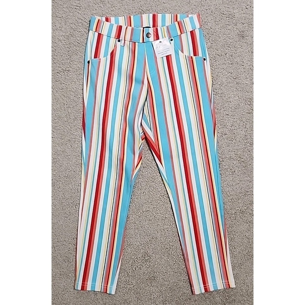 HUE Resort Stripe Essential Denim Capri Size Small Colorful 17562